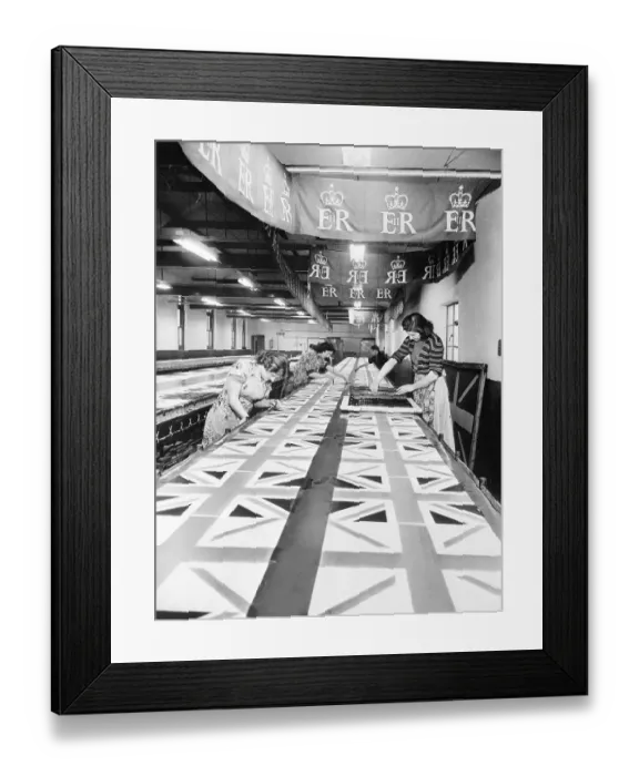 Framed Print : Women Working on Layout of Banners