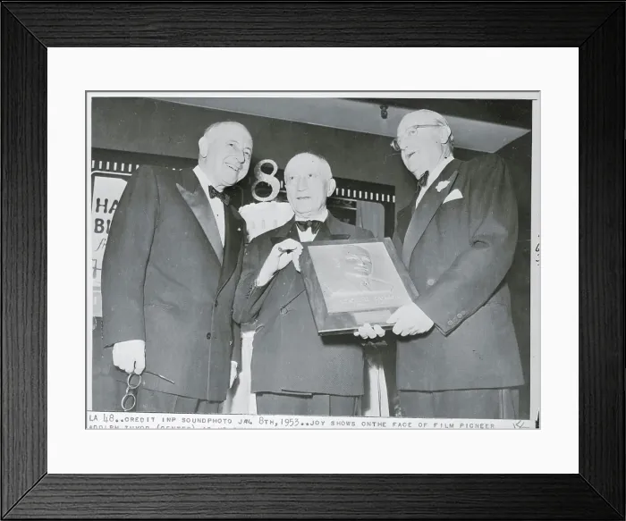 Framed Print : Adolph Zukor Receiving a Memorial Plaque Framed Print : Adolph Zukor Receiving a Memorial Plaque