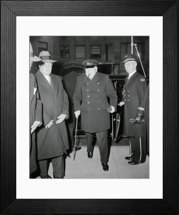 Framed Print : Winston Churchill Walking with Cane and Cigar Framed Print : Winston Churchill Walking with Cane and Cigar