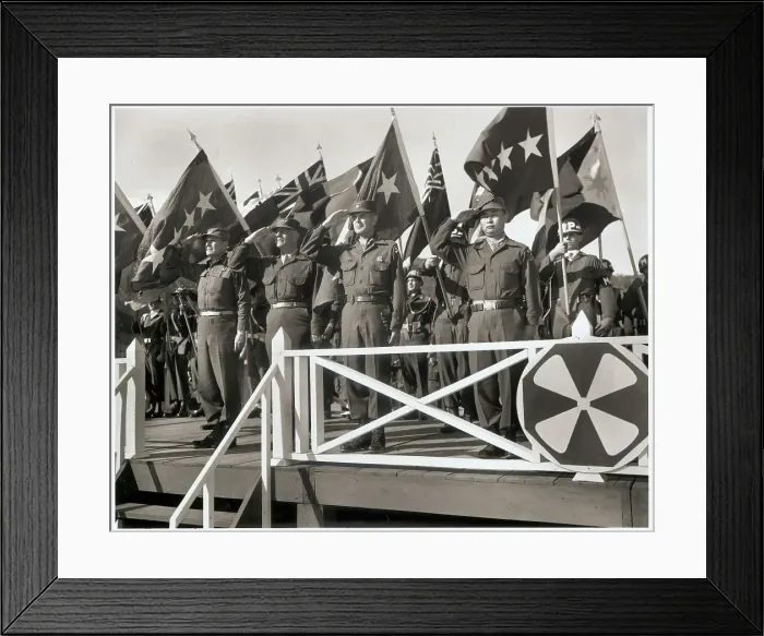 Framed Print : Generals Saluting Near Flags Framed Print : Generals Saluting Near Flags