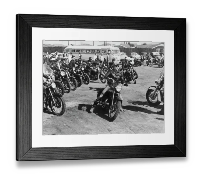 Framed Print : Marlon Brando Riding Motorcycle with Others Framed Print : Marlon Brando Riding Motorcycle with Others
