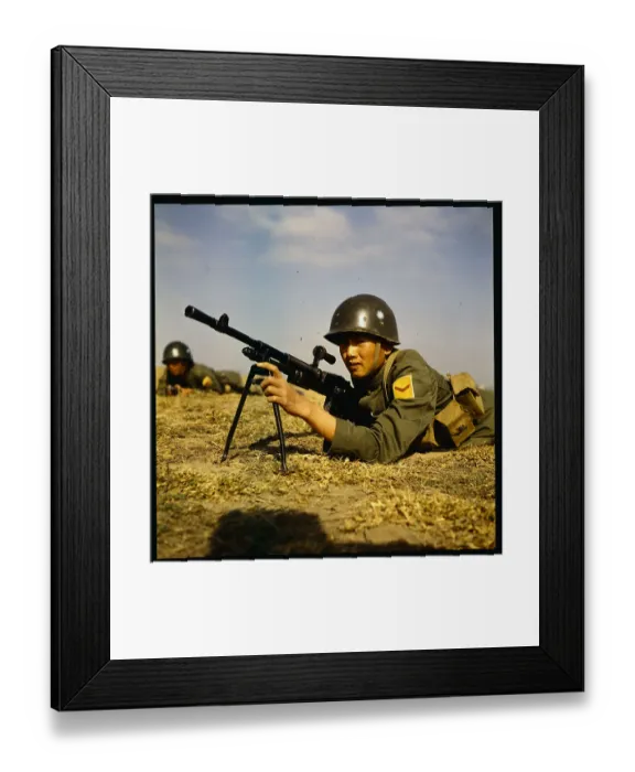 Framed Print : Soldier Aiming Gun from Ground Level Framed Print : Soldier Aiming Gun from Ground Level