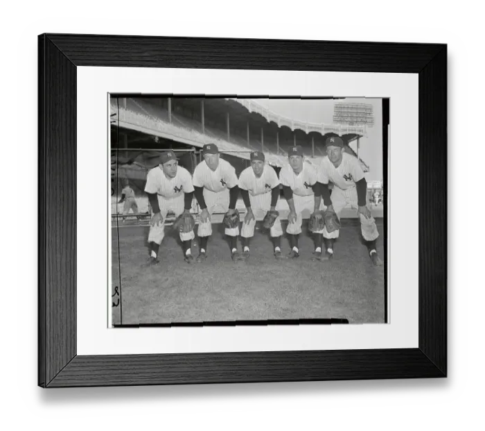 Framed Print : Yankee Players Posing in Catching Position Framed Print : Yankee Players Posing in Catching Position