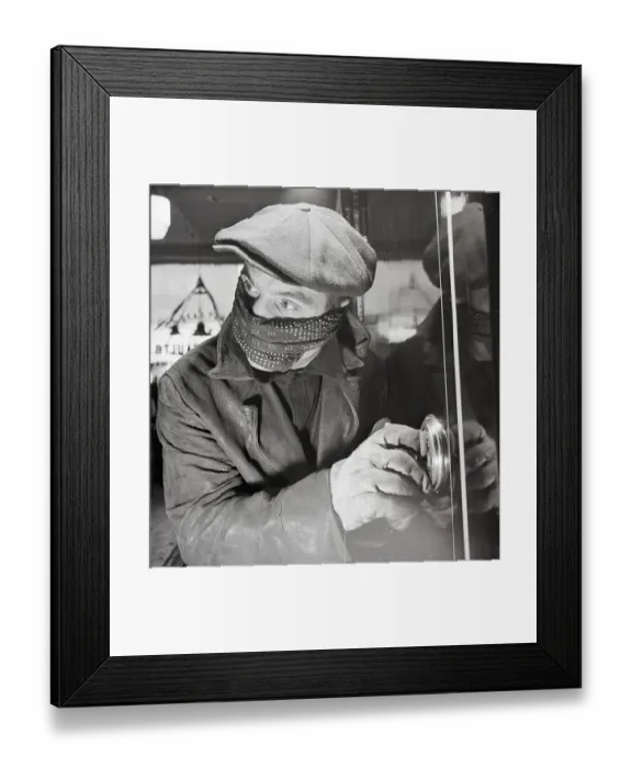 Framed Print : Masked Man Cracking a Safe Framed Print : Masked Man Cracking a Safe
