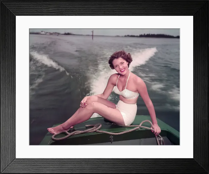 Framed Print : Beauty Pageant Winner Riding on Boat Framed Print : Beauty Pageant Winner Riding on Boat