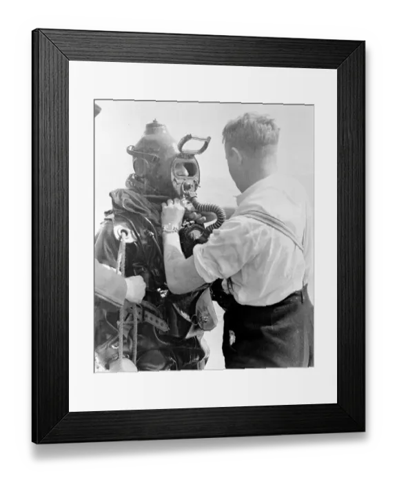 Framed Print : Lionel Crabb Preparing for Underwater Mission