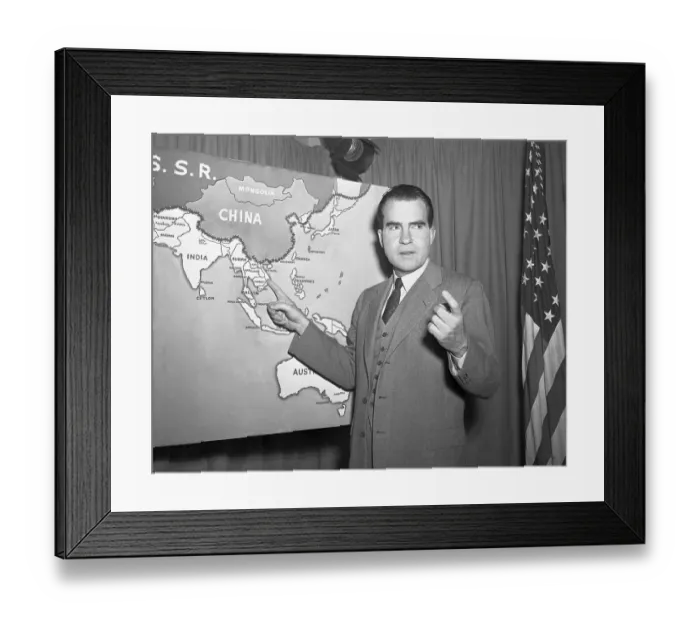 Framed Print : Vice President Richard Nixon Pointing to Map of Asia Framed Print : Vice President Richard Nixon Pointing to Map of Asia