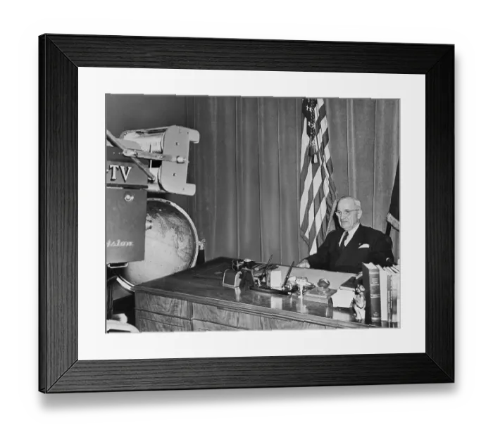 Framed Print : Harry Truman Sitting at Desk in Front of Camera Framed Print : Harry Truman Sitting at Desk in Front of Camera