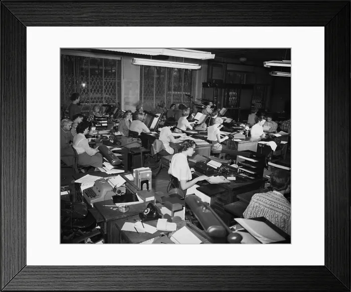 Framed Print : Women Seated At Typewriters / Business Framed Print : Women Seated At Typewriters / Business
