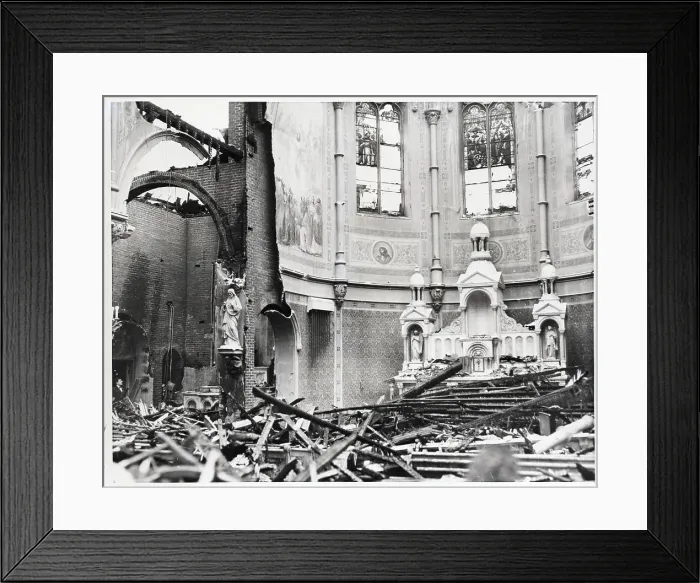 Framed Print : Cathedral Nave Showing Major Fire Damage Framed Print : Cathedral Nave Showing Major Fire Damage