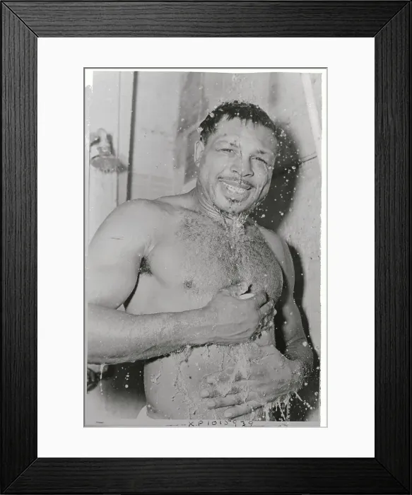 Framed Print : Boxer Archie Moore Taking a Shower Framed Print : Boxer Archie Moore Taking a Shower