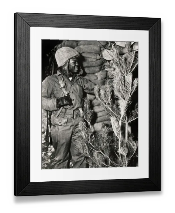 Framed Print : American Soldier With Christmas Tree Framed Print : American Soldier With Christmas Tree