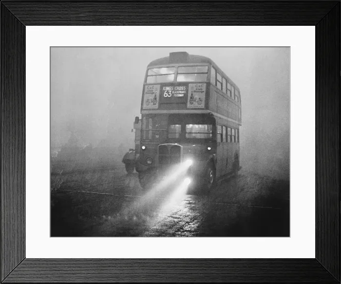 Framed Print : Double-Decker Bus in Fog Framed Print : Double-Decker Bus in Fog