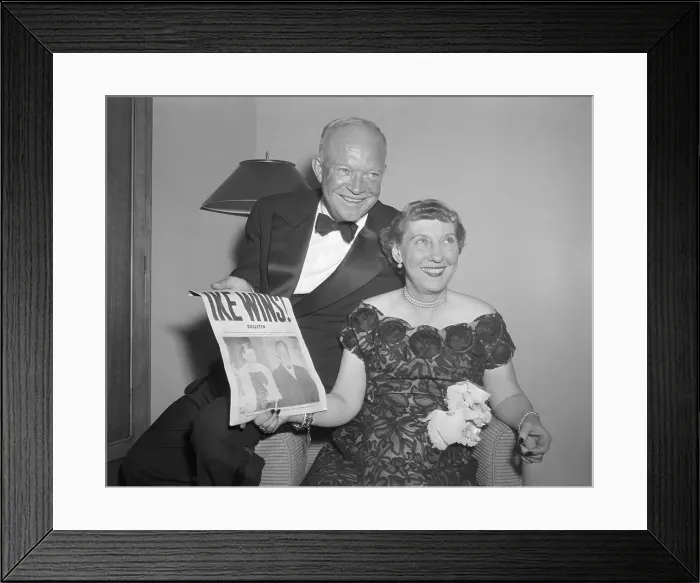 Framed Print : Pres.Eisenhower and Wife with Paper Framed Print : Pres.Eisenhower and Wife with Paper