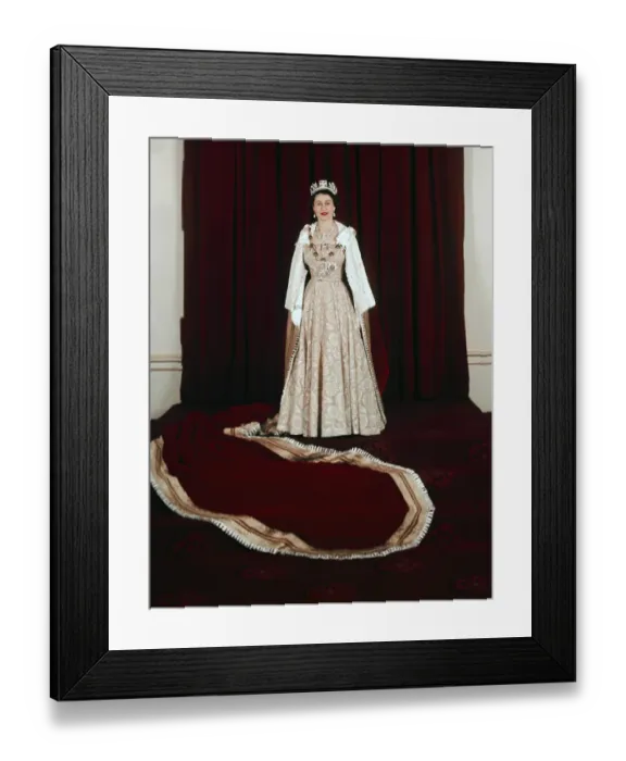Framed Print : Queen Elizabeth Wearing Long Gown and Jeweled Crown