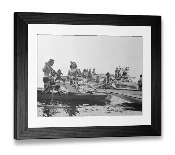 Framed Print : Tahitians in Outrigger Canoes Framed Print : Tahitians in Outrigger Canoes