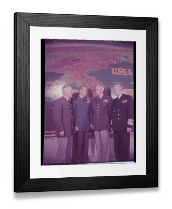 Framed Print : Military Officers Posing by Large Map Framed Print : Military Officers Posing by Large Map
