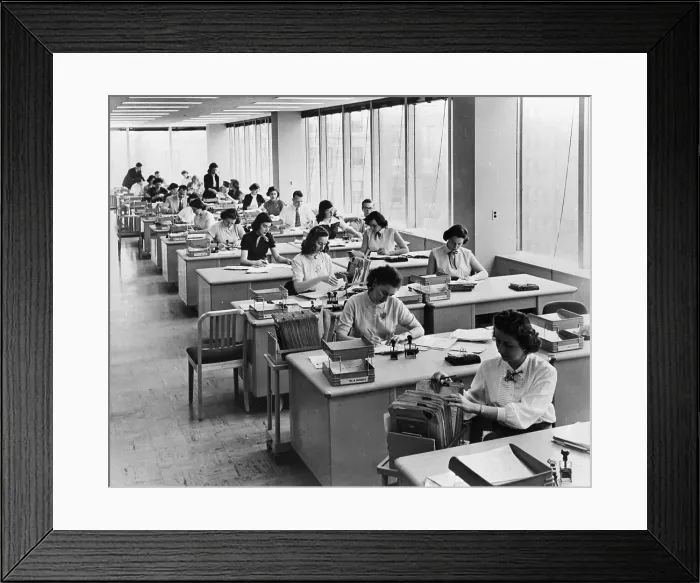 Framed Print : Office, People Seated At Desks, Working Framed Print : Office, People Seated At Desks, Working
