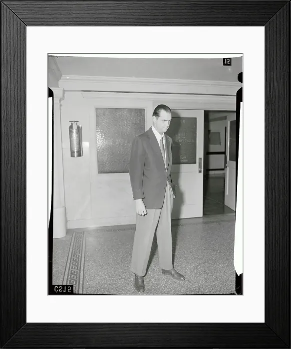 Framed Print : Howard Hughes Standing in Hallway Framed Print : Howard Hughes Standing in Hallway