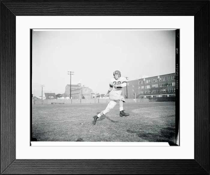 Framed Print : Jim Sears in Football Uniform and Running on Field Framed Print : Jim Sears in Football Uniform and Running on Field
