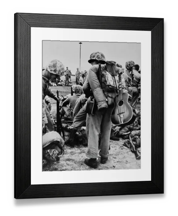 Framed Print : US Marine With Guitar, Korea Framed Print : US Marine With Guitar, Korea