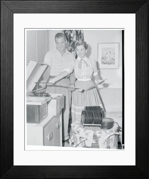 Framed Print : Baseball Player Al Rosen and Wife Enjoying Music at Home Framed Print : Baseball Player Al Rosen and Wife Enjoying Music at Home