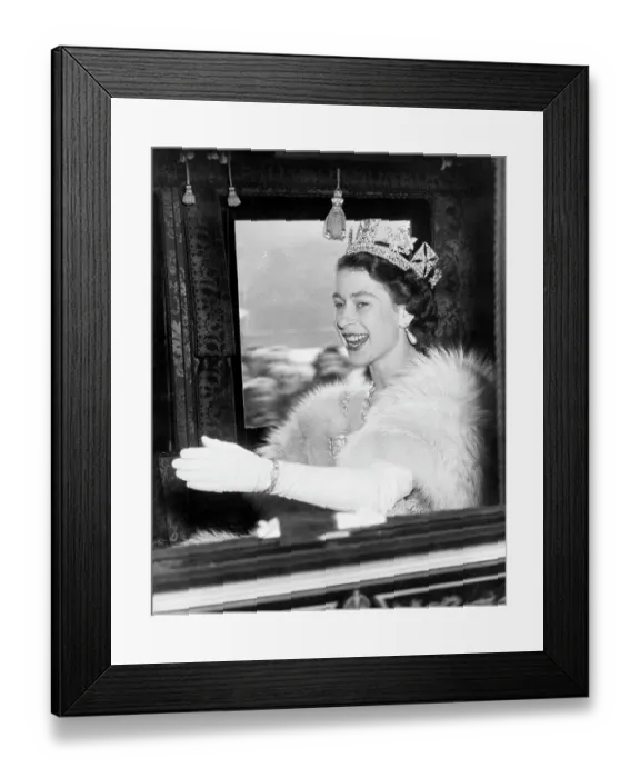 Framed Print : Queen Elizabeth II Waving from Coach Framed Print : Queen Elizabeth II Waving from Coach