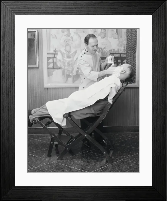 Framed Print : Barber Shaving Customer