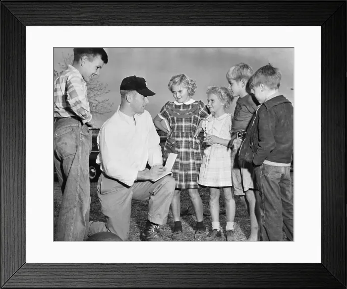 Framed Print : Mickey Mantle Giving Young Fans His Autograph