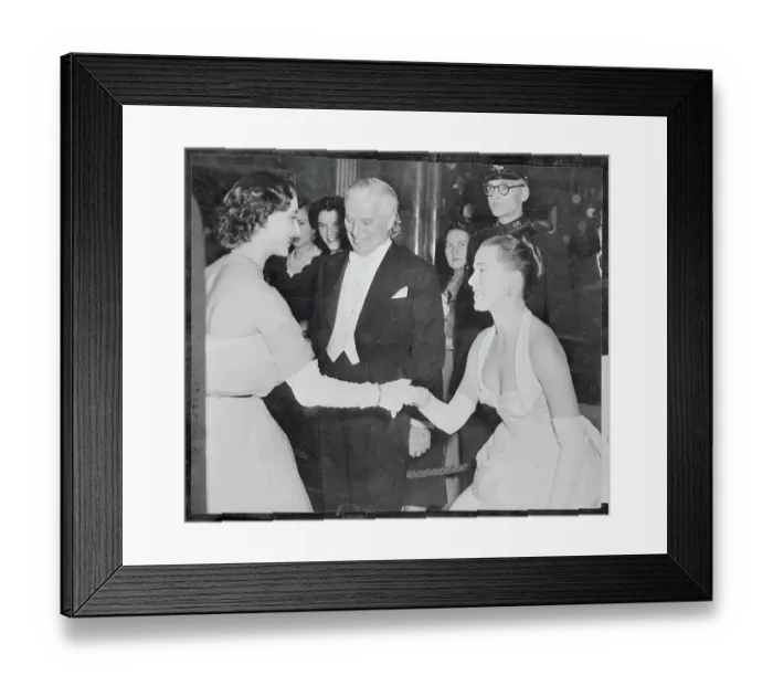 Framed Print : Princess Margaret Shaking Hands with Charlie Chaplin Framed Print : Princess Margaret Shaking Hands with Charlie Chaplin