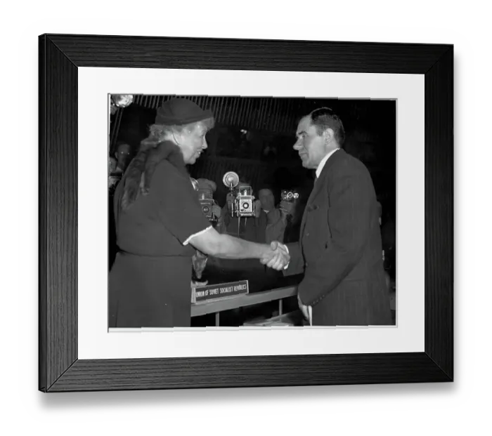 Framed Print : Eleanor Roosevelt Shaking Hands with Andrei Gromyko Framed Print : Eleanor Roosevelt Shaking Hands with Andrei Gromyko