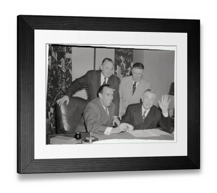 Framed Print : Casey Stengel Signing Contract with Yankee Officials Framed Print : Casey Stengel Signing Contract with Yankee Officials