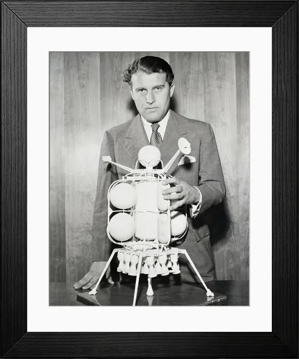 Framed Print : Wernher von Braun with a Model Spacecraft Framed Print : Wernher von Braun with a Model Spacecraft