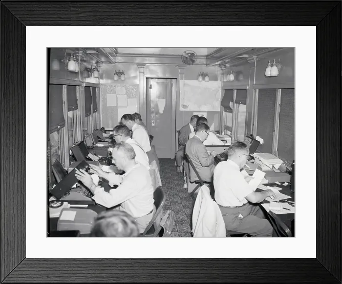 Framed Print : Reporters At Work In Press Car Framed Print : Reporters At Work In Press Car