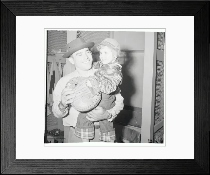 Framed Print : Portrait of Yogi Berra with Son Framed Print : Portrait of Yogi Berra with Son