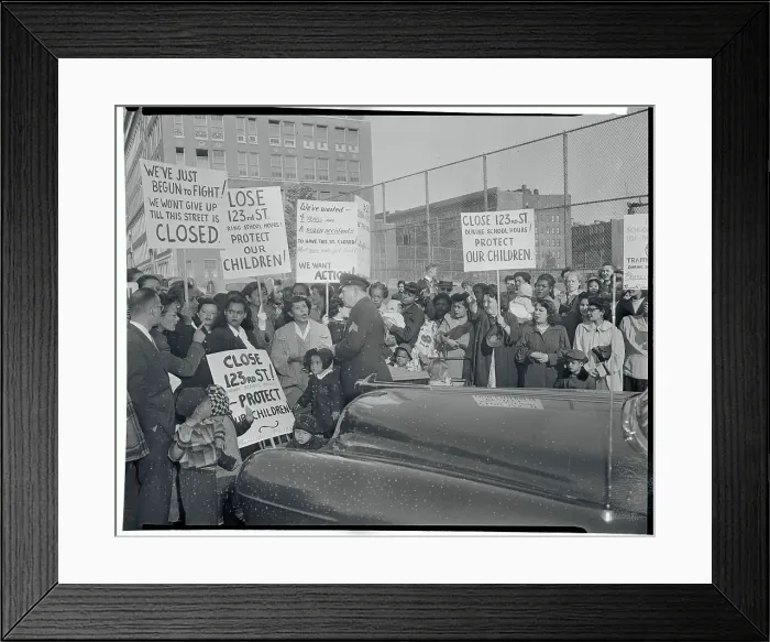 Framed Print : Protesters with Signs Against Unsafe Traffic Conditions