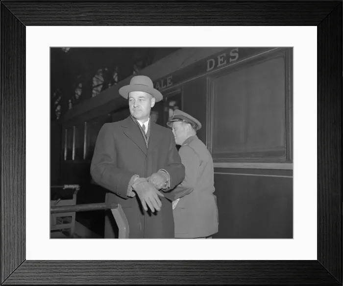 Framed Print : George Kennan Putting on Gloves Beside Train Framed Print : George Kennan Putting on Gloves Beside Train