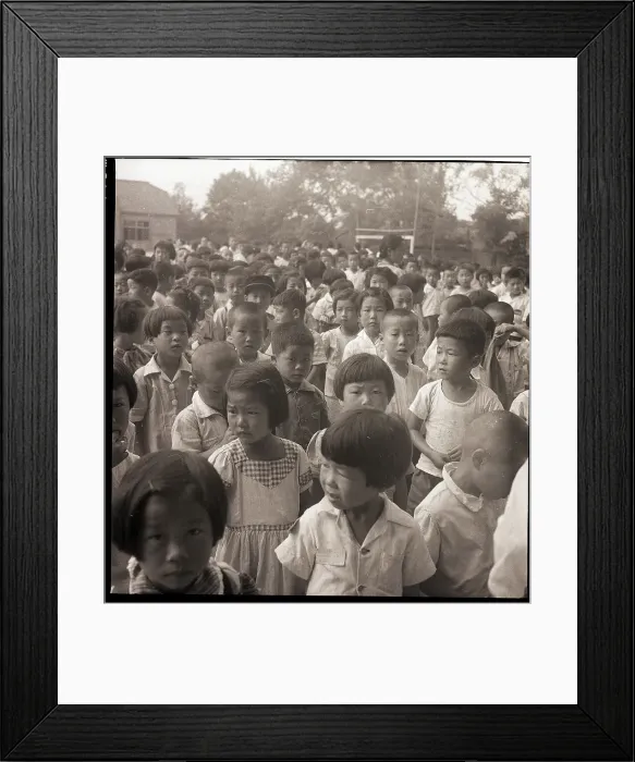 Framed Print : Wartime Students Gathered Outside School Framed Print : Wartime Students Gathered Outside School