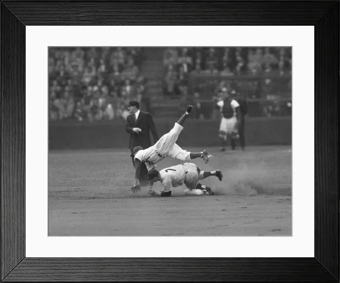 Framed Print : Mickey Mantle Knocks Down Pee Wee Reese