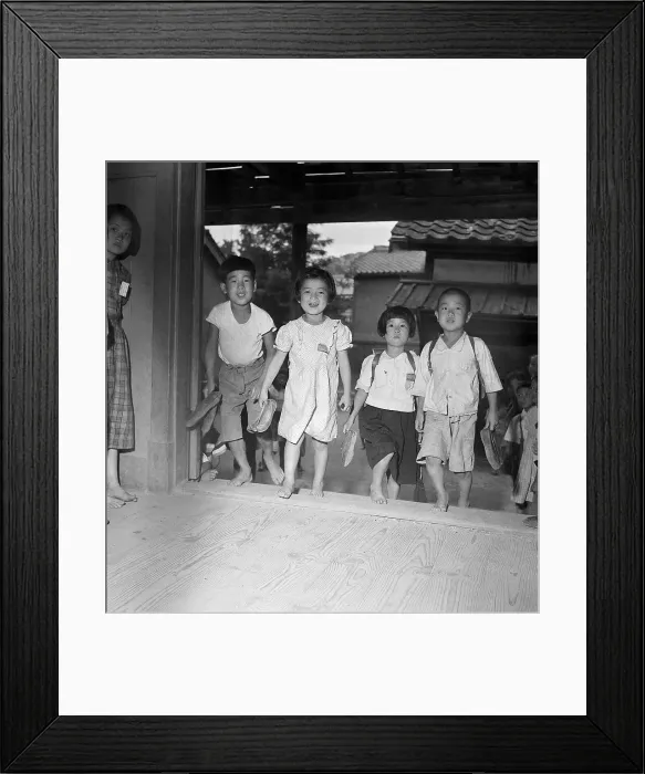 Framed Print : Students Enter Wartime Schoolhouse Framed Print : Students Enter Wartime Schoolhouse