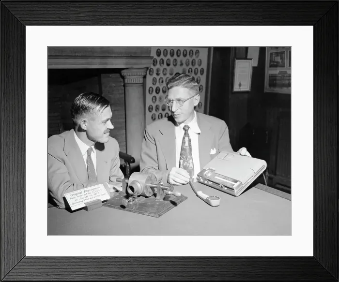 Framed Print : Engineers with Old and New Machines Framed Print : Engineers with Old and New Machines