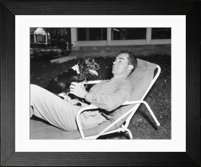 Framed Print : Richard Nixon Petting His Dog Framed Print : Richard Nixon Petting His Dog