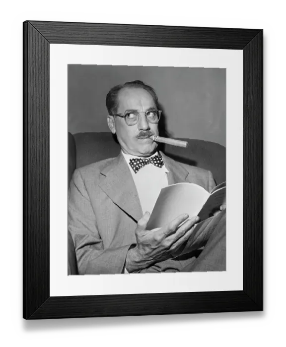 Framed Print : Groucho Marx Seated and Smoking Cigar Framed Print : Groucho Marx Seated and Smoking Cigar