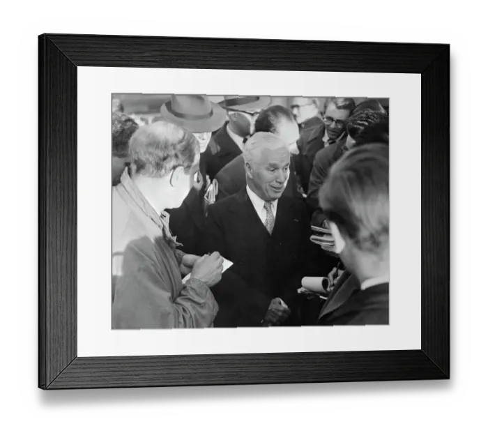 Framed Print : Charlie Chaplin Swarmed by British Press Framed Print : Charlie Chaplin Swarmed by British Press