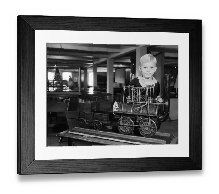 Framed Print : Boy with Toy Locomotive Framed Print : Boy with Toy Locomotive