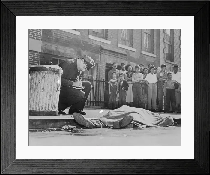 Framed Print : Policeman Inspecting a Body Framed Print : Policeman Inspecting a Body