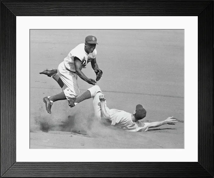 Framed Print : Jackie Robinson Trying for Double Play Framed Print : Jackie Robinson Trying for Double Play