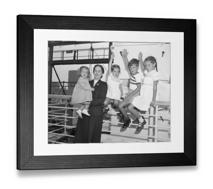 Framed Print : Oona Chaplin and Children Preparing to Sail Framed Print : Oona Chaplin and Children Preparing to Sail