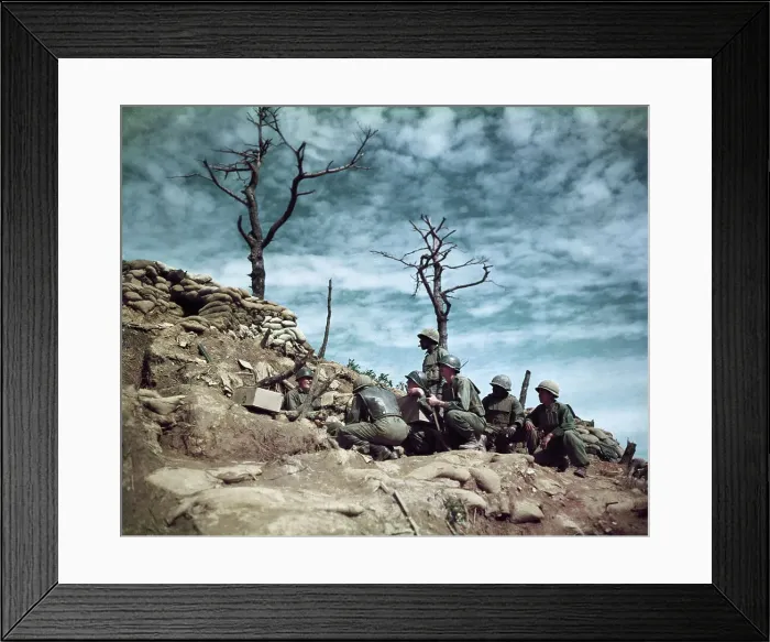 Framed Print : Soldiers Atop Old Baldy in Korea