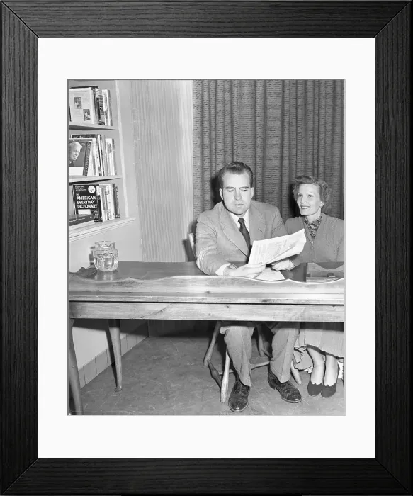 Framed Print : Senator Richard Nixon Reviewing Speech with Wife Pat